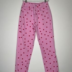 Shein Valentines Pink Heart High Waisted Jeans